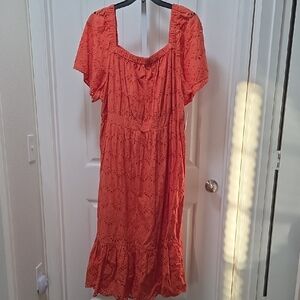 Elegant Orange Eyelet Dress
